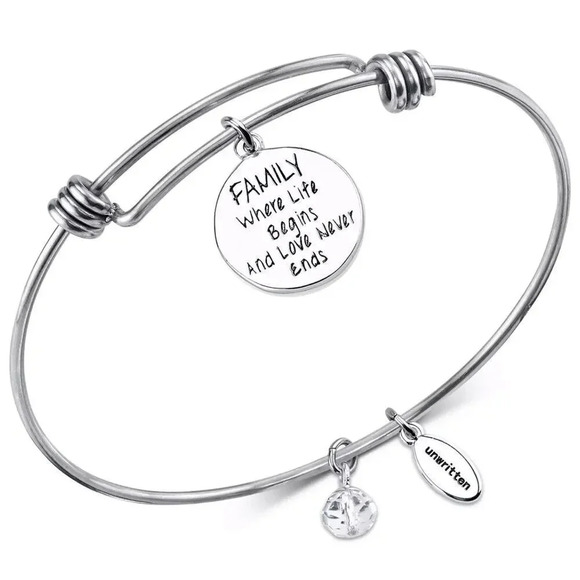 Family Tree My Family,My Love" Adjustable Bangle Bracelet in Stainless Steel NWT - Picture 3 of 3